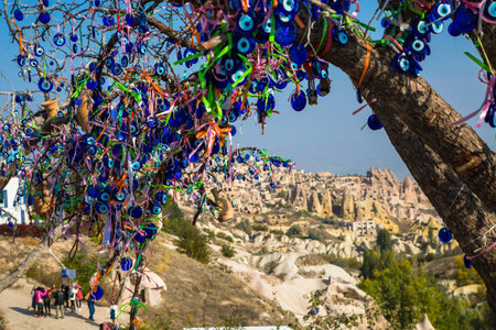 Valley of doves panoramic view near Uchisar castle in sunrise, Cappadocia, Turkey. High quality photoの写真素材