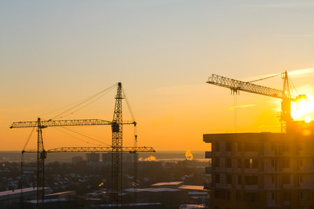 Construction of modern high-rise buildings. Timelapse. High quality HD footageの写真素材