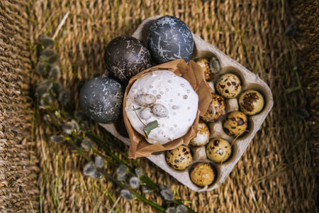 Easter painted eggs and Easter cakes. High quality photoの写真素材