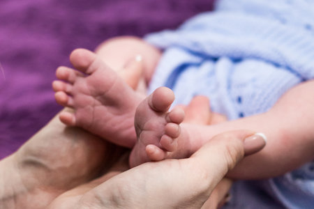 Handles and legs of the newborn baby. High quality photoの写真素材