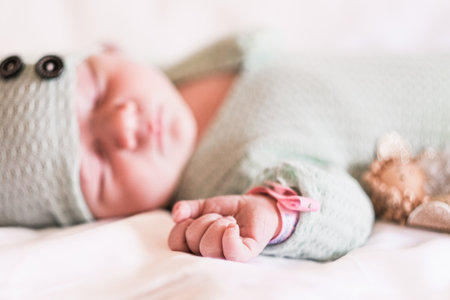 Newborn baby sleeping on a blanket. Age 1 week. High quality 4k footageの写真素材