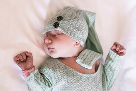Newborn baby sleeping on a blanket. Age 1 week. High quality 4k footage