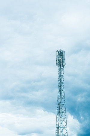 Telecommunication tower with antennae providing wireless connection. Mobile cellular network...