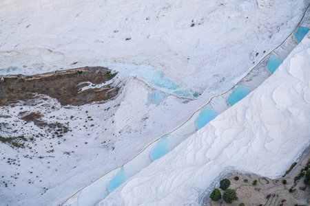 pamukkale, Turkiye, 08.07.2025 Aerial view of pamukkale, a natural site in turkey with travertine...