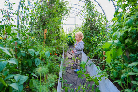 Little Girl Standing in Greenhouse. High quality photoの写真素材