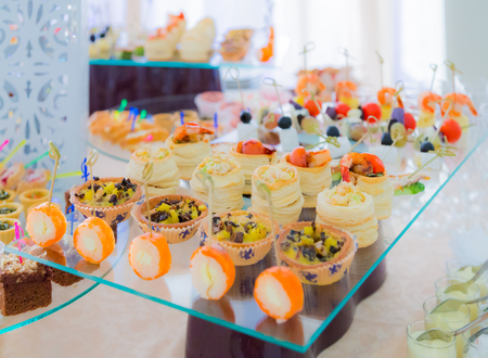 Delicacies and snacks in the buffet. Seafood. A gala reception. Banquet. Catering.の写真素材