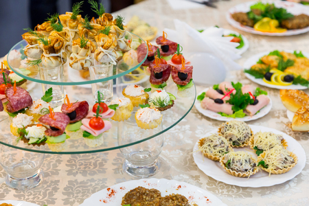 Snacks and delicacies at the Banquet or the reception. A gala reception. Catering.の写真素材