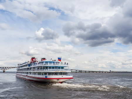 River passenger ship "Simeon Budyonny" goes to the flight. Russia, Saratov, 3 Jun 2017のeditorial素材