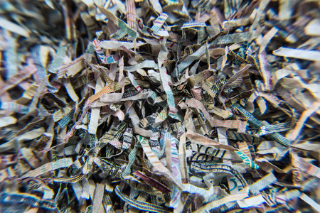 Shredded banknotes. Recycling paper money Bank Russia. Paper texture.の写真素材
