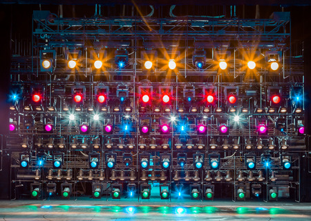 Spotlights & lighting equipment for the theater. Multi-colored lights.の写真素材