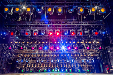 Spotlights & lighting equipment for the theater. Multi-colored lights.の写真素材