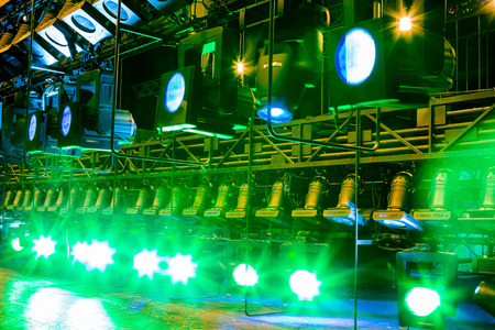 Spotlights & lighting equipment for the theater. Multi-colored lights.の写真素材
