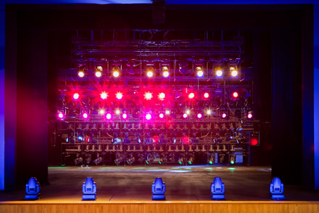 Spotlights & lighting equipment for the theater. Multi-colored lights.の写真素材