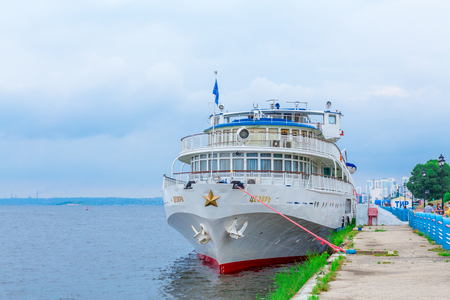 Saratov / Russia - July 18, 2018: Three-deck passenger shipのeditorial素材