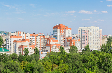 Urban landscape from a height of 12 floors. Modern architecture, multi-storey residential buildings. City Of Saratov, Russia.の写真素材