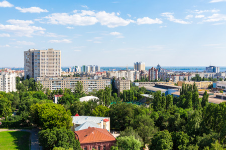 Urban landscape from a height of 12 floors. Modern architecture, multi-storey residential buildings. City Of Saratov, Russia.の写真素材