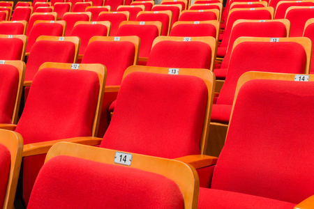 Red chairs in the auditoriumの写真素材