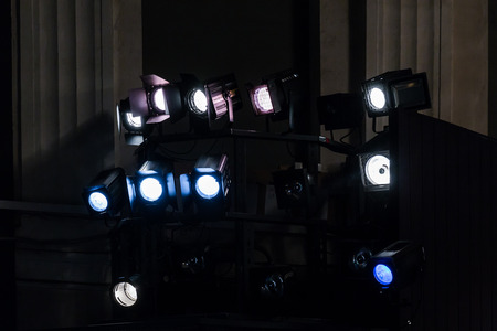 Lighting equipment in the theater. Spotlights and light sources.