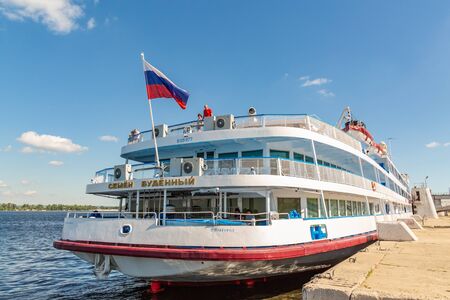 Samara / Russia - July 2, 2019: Four-deck river cruise liner Semyon Budenny at the pier in the city...