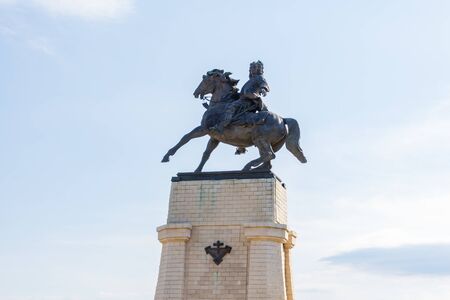 Togliatti, Samara region / Russia - July 2, 2019: Monument to Vasily Nikitich Tatishchev-the founder of the city. The equestrian statue was installed on the Bank of the Volga river in 1998のeditorial素材