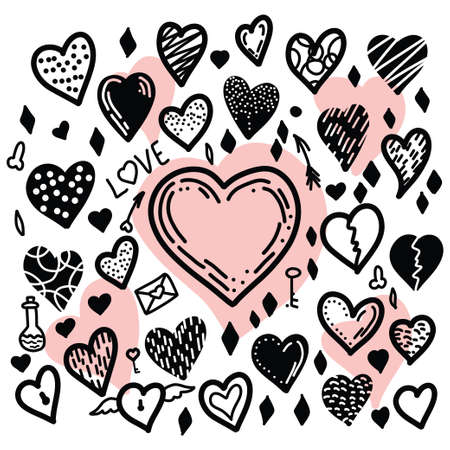 Set of drawings of cute hand drawn vector illustrations the heartsのイラスト素材