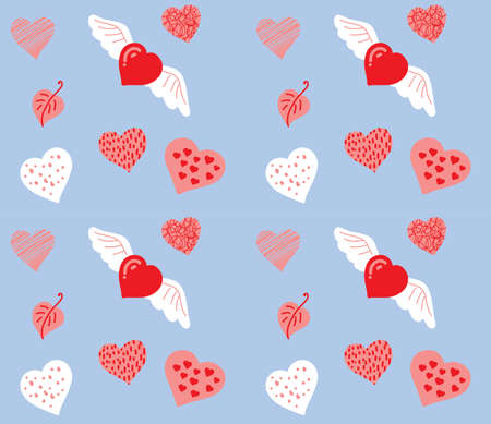 Pattern St Valentines Day collection of cute elements Hearts and love Vectorのイラスト素材