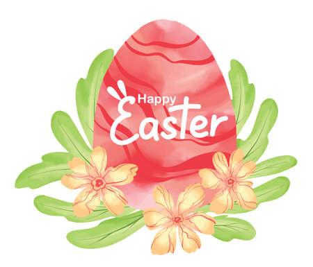 Digital watercolor card spring floral and eggs frame Premium Vectorのイラスト素材