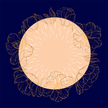 Golden flowers silhouette of tulips hand-drawn floral background beautifulのイラスト素材