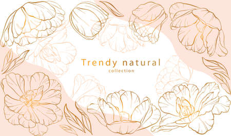 Banner with silhouette golden flowers tulips hand-drawn background beautifulのイラスト素材