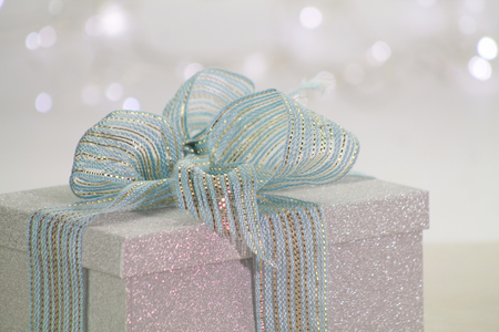 close up of beautiful gift box in shiny materialの写真素材