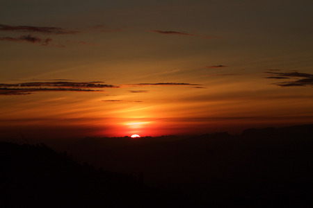 the rising sun in the tengger national parkの写真素材