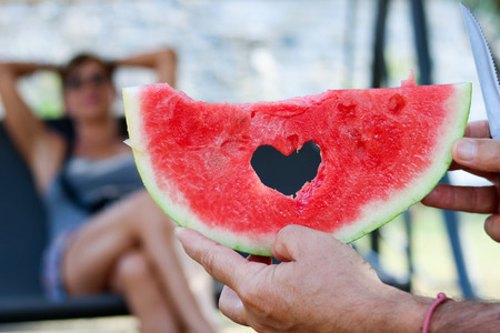 heart symbol in watermelon sliceの写真素材