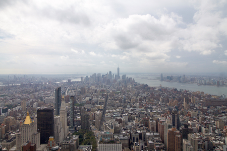 aerial view of Manhattan in new york city in a cloudy dayのeditorial素材