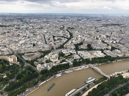 aerial view of  seine river and arch of triumph  from eiffel tower, Paris