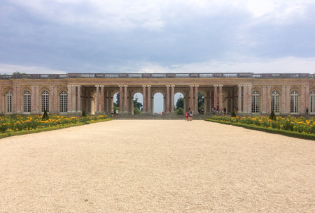 VERSAILLES, FRANCE - July 20, 2016: some tourists in the gardens of the Grand Trianon a Palace that Louis XIV had it built near the Palace of Versailles for Madame de Maintenon, his favoriteのeditorial素材