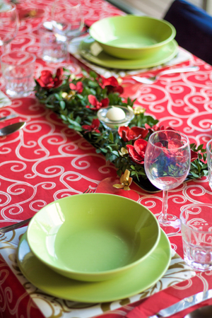 table arrangement for christmas holidays in vivid colorsの写真素材