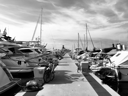 SANREMO, ITALY - June 22, 2018: many boats and yachts berthed in Sanremo harbor during summer and all the year, . Sanremo is famous for the italian music festivalのeditorial素材