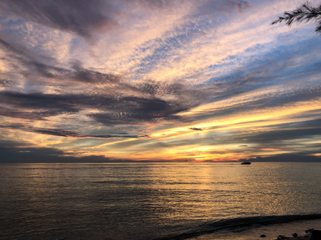 amazing sky at sunset  in derawan archipelago, borneo island, Indonesiaの写真素材