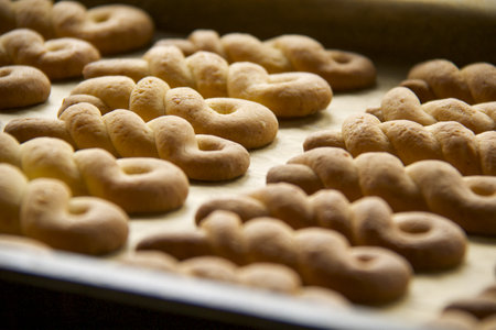 selective focus on a braid biscuit in backing tin