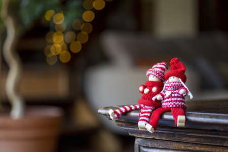 christmas dolls in wood and wool as home decor, home interior backgroundの写真素材