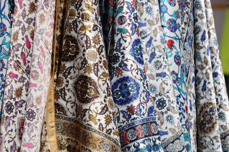close up of multicolored traditional fabrics in Cyprus, Greece