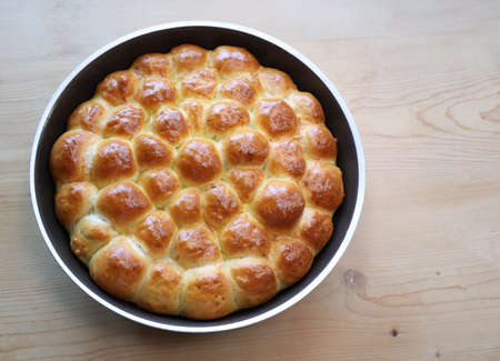 view from above of danube savory cake with ham and cheese, Naples tradition, Italyの写真素材