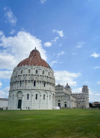baptistery cathedral and pisa leaning tower in summer. Tuscany, taly, Europeの写真素材