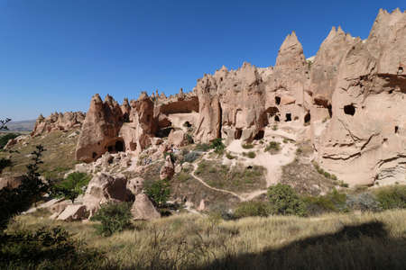spectacular fairy chimneys landscape in zelve open air museum, cappadocia, turkeyのeditorial素材