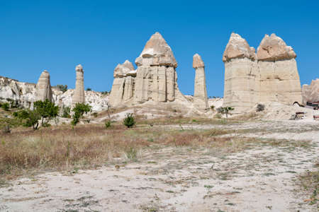 close view of fairy chimneys in love valley, cappadocia, turkeyのeditorial素材