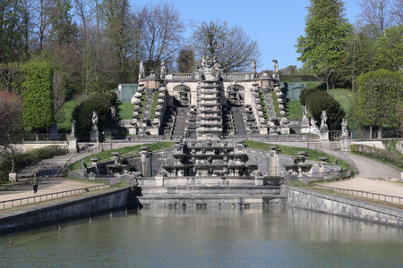 Paris, France - April 3, 2022: monumental waterfall built at the seventeenth century in park the saint-cloud. Parisのeditorial素材