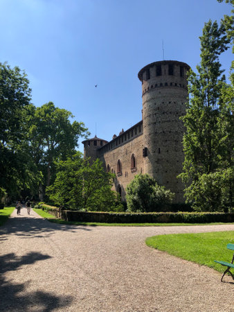 Grazzano Visconti, italy - june 11, 2023: tourists visiting in summer medieval village with castle in Piacenza provinceのeditorial素材