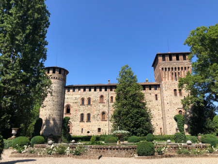 Grazzano Visconti, italy - june 11, 2023: medieval castle of Grazzano Visconti and its beautiful park in Piacenza provinceのeditorial素材