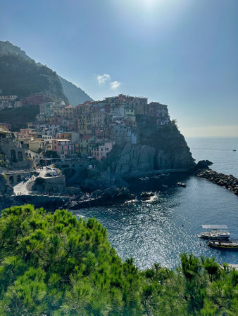 view of Manarola village, one of the Cinque Terre on a sunny day of October. Italyの写真素材