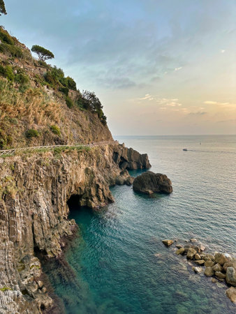 part of path of love in the Cinque Terre village, Riomaggiore. Italyの写真素材